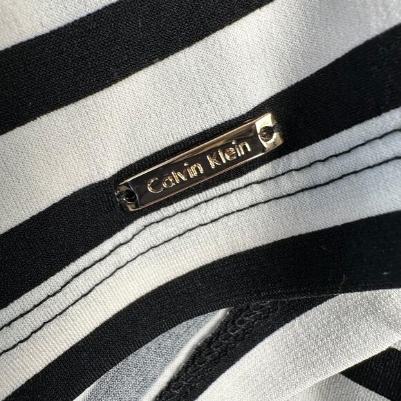 Calvin Klein Tank Top Womens M Black Ivory Striped Pintuck Neck Keyhole Back - Picture 4 of 9